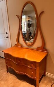 Antique American Birdseye Maple Vanity Dresser With Mirror C 1900