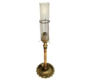 Victorian Brass Wood Welsbach Gas Light With Original Glass Globe