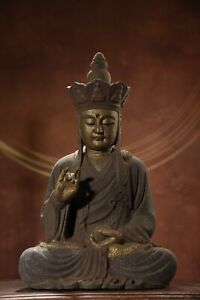 China Old Wood Carved Gilded Bodhisattva Buddha Statue Painted Wooden Sculpture