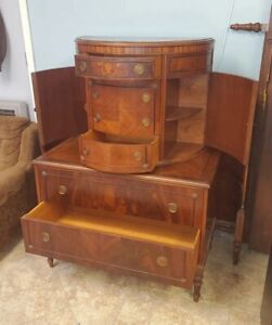 Rare Elegant Antique 30 S Waterfall 8 Pieces Full Size Bedroom Furniture Set