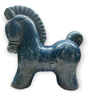 Mid Century Modern Danish Ceramic Horse In Turquoise Glaze Antique Unique