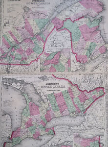 Upper Lower Canada Ontario Quebec Toronto 1867 A J Johnson Scarce Issue Map
