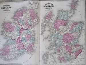 Ireland Scotland United Kingdom 1867 A J Johnson Scarce Large Hand Color Map