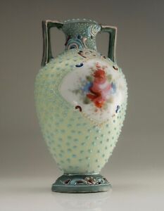 Vintage Nippon Style Moriage Porcelain Amphora Vase Small Hand Painted 5 