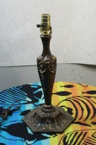 Antique Vintage Table Lamp Lion Heads Roses
