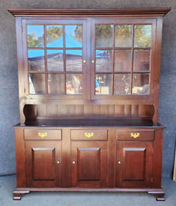 20th Century Seely Furniture Stepback Glass Front 5 Door 3 Drawer Cabinet