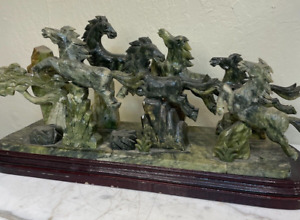 Large Carved Jade Statue Stampede Of Horses