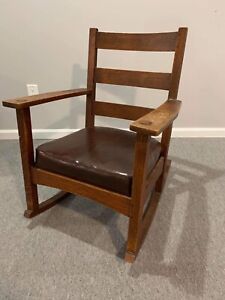 Antique Stickley Brandt Chair Company Leather Spring Seat 30 X26 X34 