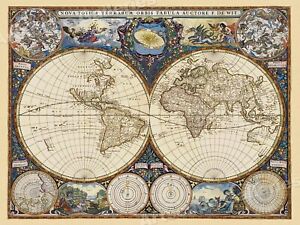Terrarum Orbis 1660 De Wit Vintage World Map 18x24