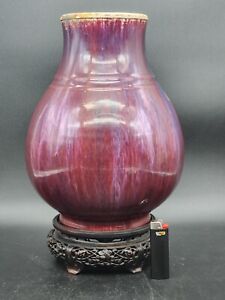 Chinese Antique Flambe Oxblood Glazed Hu Vase 18th Century Qing Dynasty