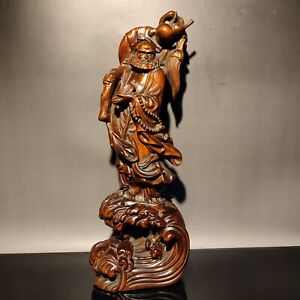 Vintage Wood Carving Boxwood Wooden Sculpture Buddha Dharma Arhat Statue Decor