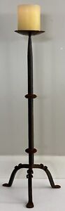 Atq American 18th Century New England Hand Forged Iron Torchiere Candle Stand