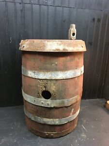 Primitive Oak Wooden Whiskey Beer Powder Keg Barrel With Bands 19 5in X 14in