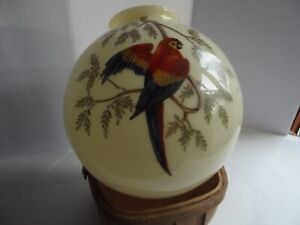 Pristine Antique Vintage 1920 Art Deco Ceiling Light Hand Painted Parrot Globe
