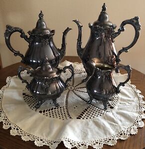 Vtg Baroque By Wallace Silverplate Coffee Tea Set Sugar Creamer