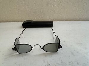 Antique American Spectacles Eyeglasses Railway Double D Tinted Lenses W Case
