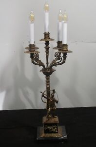Antique Vintage Bronze Candelabra Table Lamp 5 Lt Rare Roman Archer Marble