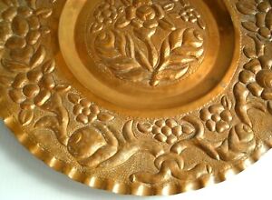 Vintage Persian Brass Hammered Floral Tray