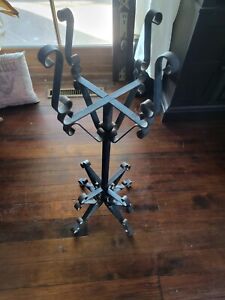 Vintage Very Heavy Art Deco Wrought Iron Scrolled Plant Stand 31 X 11 