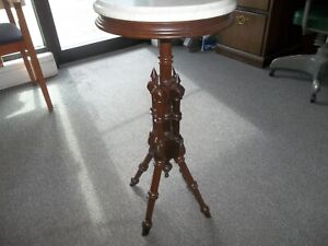 Beautiful Antique Victorian Eastlake Mahogany Turned Plant Stand W Marble Top