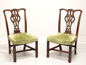 Craftique Mahogany Chippendale Style Straight Leg Dining Side Chairs Pair C
