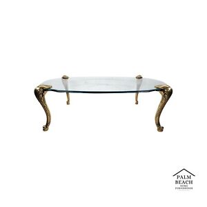 French Provincial Coffee Table Brass Glass Vintage 1970s By Chapman