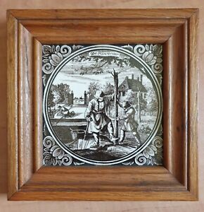 Antique W Germany Dutch Decorative Tile Framed Hanging De Hovenier Gardener 