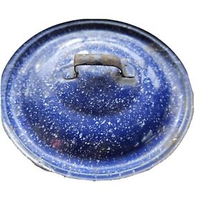Vtg Enamel Ware Lid Only Replacement Cobalt Blue Speckle Handle For 6 Pot