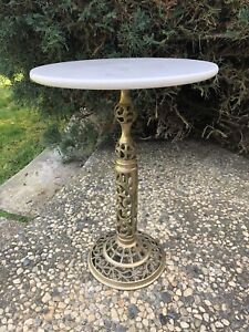 Antique Brass And Marble Top Pedestal Table 