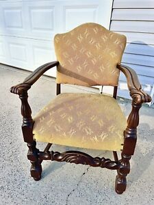 Beautiful Antique Upholstered Armchair Gorgeous Carved Details