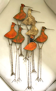 Curtis Jere 1969 Enamel Birds Sandpipers Metal Sculpture Mid Century Orange Read