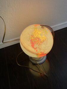 Vintage Small Light Up Desk Table Illuminated Rotating Globe Felted Metal Bottom
