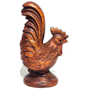 Cq114 2 Hand Carved Boxwood Figurine Carving Pretty Rooster