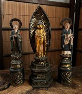 Buddha Amida Nyorai Amitabha Monk Wooden Statue 9 5 In Japanese Antique Figurine