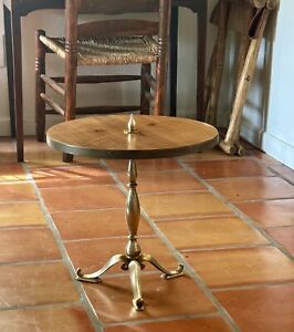 Vintage Mid Century Italian Walnut Brass Gueridon Side Table