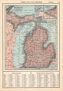 1921 Antique Michigan State Map Gallery Wall Decor Vintage Map Of Michigan 1544