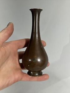 Antique Chinese Heavy Cast Bronze Bottle Neck Bud Vase