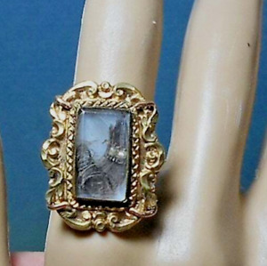 Victorian Mourning Hair Ring Curlicues W Seed Pearls Under Glass Gp Sz 7 5 Ooak