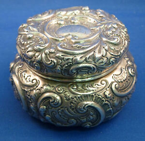 All Sterling Very Fancy Repoussed Powder Dresser Jar