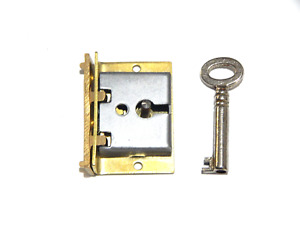 Vintage Lock Half Mortise With Key For Box Lid Chest Drawer Door Brass And Steel