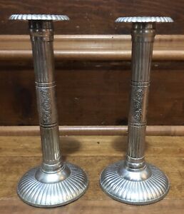 Pr 2 Silverplate Corinthian Column Candlesticks Embossed Design India