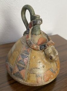 Clay Oil Lamp Primitive With Face Inca Artist Signed