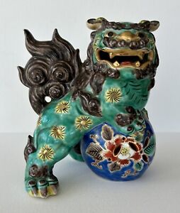 Antique Kutani Porcelain Foo Dog Lion Shishi Statue Tamajishi Komainu 8 H