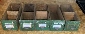 5 Vintage Wood Dovetail Drawers From Hardware Store Cabinet Primitive Farm Green