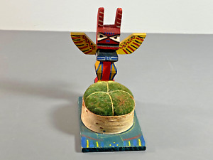 Antique Vintage Pin Cushion Totem Pole Signed Folk Art Sewing Hand Made Painted