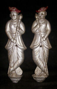Antique Traditional Indian Bronze Pair Of Maratha Peshwa Dwarpal Door Keepers