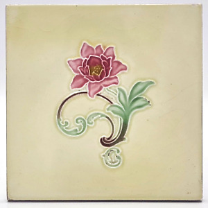 Art Nouveau Majolica Floral Fireplace Tile By Henry Richards C1913 Ae1