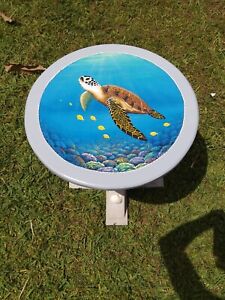 Sea Turtle Hand Painted Wood Table Handcrafted Painted Furniture Nautical Decor