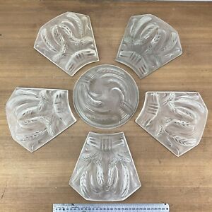 1920s French Art Deco Frosted Glassceiling Light Chandelier Panels Jean Noverdy