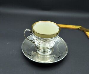 Gorham Sterling Silver Demitasse Espresso Cup Saucer Art Deco 1916